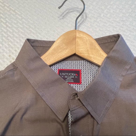 UNTUCKIt Classic Gray Cotton Shirt with Diamond Print Trim - XX Large Slim Fit - Picture 2 of 5